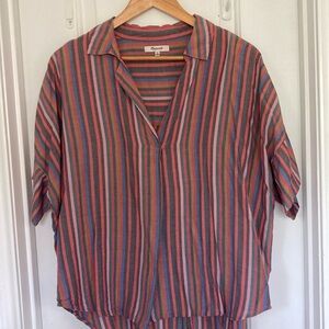 Madewell Courier Button-Back Shirt in Rainbow Stripe